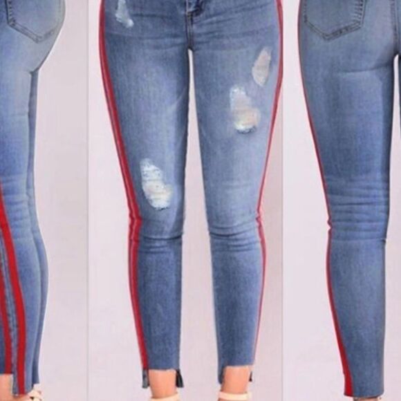 Fashion Nova Distressed Jeans Raw Hem Ankle Cutout - Picture 7 of 7